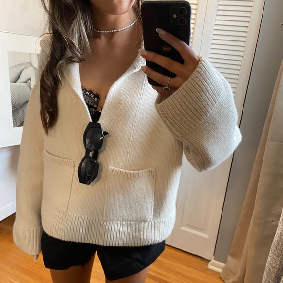 KHAITE V-Neck Sweater in Soft Cream - Picture 1 of 10